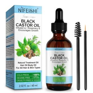 71cMt721FkL._SL1500_.jpg Organic Castor Oil, Pure Natural Jamaican Black Castor Oil Infused with Rosemary, Cold Pressed Glass Bottles, Boost Hair Growth for Thicker, Fuller Hair, Eyelashes & Eyebrows 2.02 fl oz