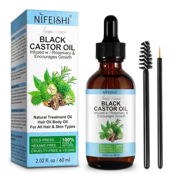 71cMt721FkL._SL1500_.jpg Organic Castor Oil, Pure Natural Jamaican Black Castor Oil Infused with Rosemary, Cold Pressed Glass Bottles, Boost Hair Growth for Thicker, Fuller Hair, Eyelashes & Eyebrows 2.02 fl oz