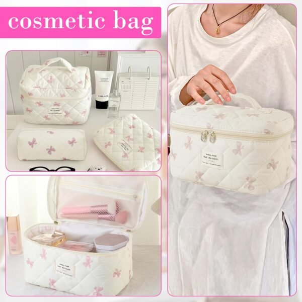 71cO7NJfCfL._AC_SL1500_.jpg 4 Piece Cute Pink Bow Quilted Makeup Bag Set, Large Capacity Travel Makeup Bags for Women and Girls, Includes Small, Small-Medium,Medium, and Large aesthetic makeup&Cosmetic Bags (4PCS-Pink Bow)