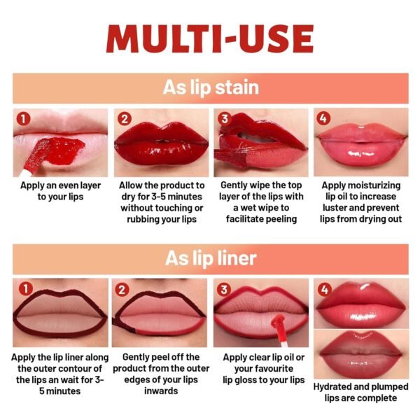 71cdqFiNgiL._SL1500_.jpg Dual Ended Glossy Peel Off Lip Stain Combo Set, 3 Colors Moisturizing Waterproof Long Wear Tattoo Lip Liner with Clear Lip Gloss for Women, Non Sticky Pink Lip Tint Finish Lip Kit Makeup