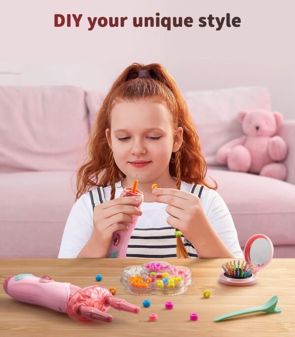 71cku0JiLDL._AC_SL1500_.jpg Geyiie Hair Salon Toys for Kids, DIY Makeup Kit for Girl with Beads for Hair Braids, Princess Toys Hair Styling Tools for Girls, Vanity Set for Toddler Party Favor Gifts, Pretend Play Toys