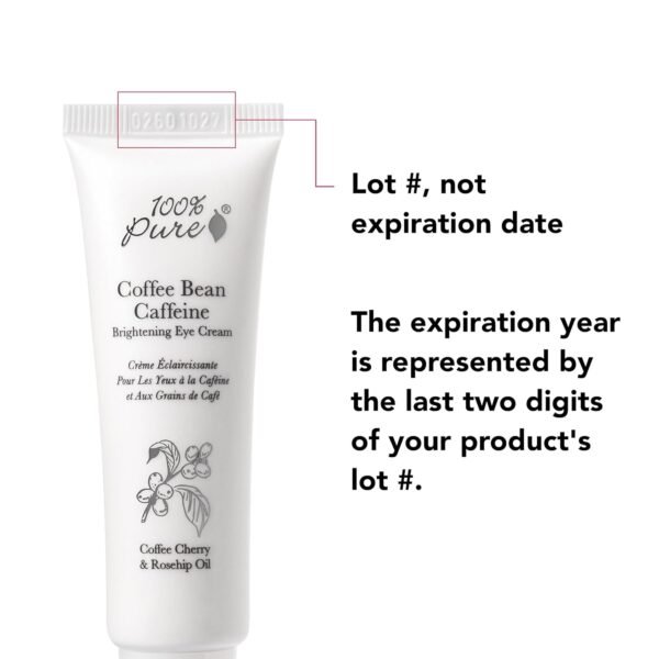 100% PURE Coffee Bean Caffeine Eye Cream Refresh & Hydrate Under Eye Treatment Reduce Puffiness, Dark Circles, Wrinkles with Green Tea, Rose Hip, Vitamin E - Youthful Vibrant Eyes - Vegan - 1 oz