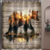 Rustic Bear Shower Curtain Country Wild Animals Forest Plank Background Bath Curtain Set Mountain Woodland Nature Bear Shower Curtain Rustic with 12 Hooks 60 X70 Inch