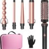 71d4WIm9eSL._AC_SL1500_.jpg GSKY 5 in 1 Curling Iron Set, Hair Curler with Curling Brush and 4 Interchangeable Ceramic Curling Wand(0.5”-1.25”), Fast Heating, Include Suitcase & 2 Clips & Heat Protective Glove
