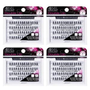 Ardell Individual Lashes Double Up - Medium Black, DIY Eyelash Extensions, Knot-Free Lash Clusters, Natural Look False Eyelashes, 4 Pack