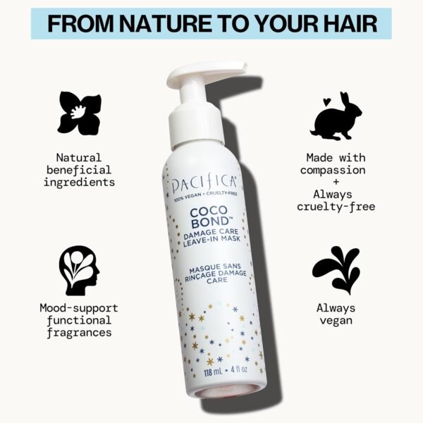 PACIFICA Beauty, Coco Bond Damage Care Leave-In Repair Mask Treatment, Dry & Damaged Hair from Bleach, Color, Chemical Services, Chlorine, & Heat, Coconut, Vegan