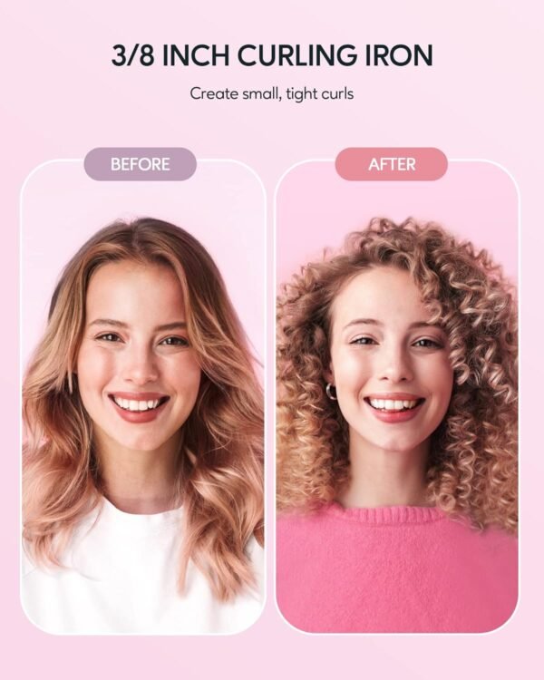 71dSmkOI8xL._AC_SL1500_.jpg Wavytalk 3/8 Inch Small Curling Iron Wand for Short & Long Hair, Ceramic Barrel with Adjustable Temperature, Heat Resistant Glove Included (Rose Pink)