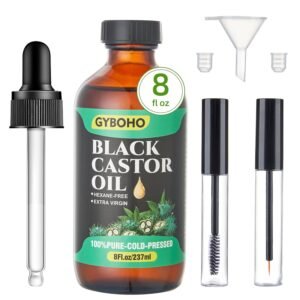 8OZ Jamaican Black Castor Oil for Hair Growth,Eyelashes & Eyebrow Nourishment, and Skin Hydration,100% Pure and Natural Organic Castor Oil Cold Pressed Glass Bottles