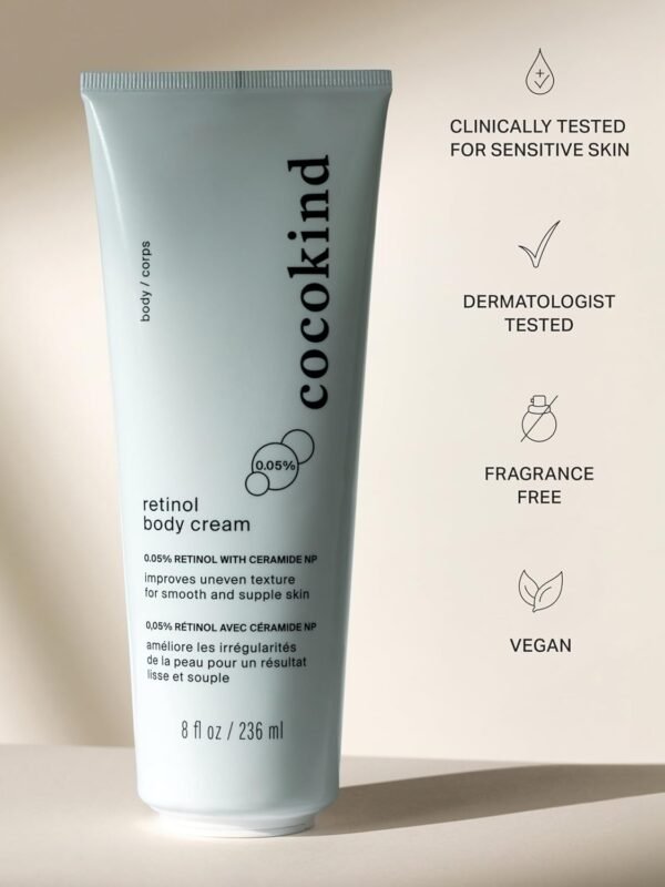 71dggEsdhoL._SL1500_.jpg Cocokind Retinol Body Cream, Youthful Body Skin Treatment, All Skin Types including Sensitive Skin, Fragrance Free, Cruelty Free, Vegan, 8 fl oz