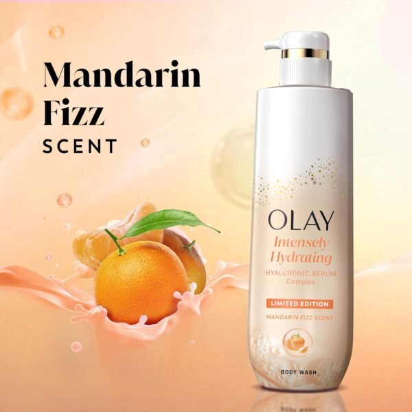 Olay Body Wash for Women, Intensely Hydrating, Pro-Hyaluronic Acid Serum Complex, Renews Moisture, Vitamin B3 Lameller Technology, For All Skin Types, Mandarin Summer Fizz Scent, 20 fl oz