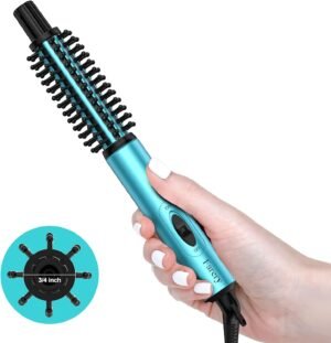 71dqDu6BHEL._AC_SL1500_.jpg Mini Thermal Brush, Curling Iron 3/4 Inch, Heated Round Brush for Volumizing and Small Curls, Travel Size Curling Iron for Short & Thin Hair, Dual Voltage, One Heat 392°F, Blue
