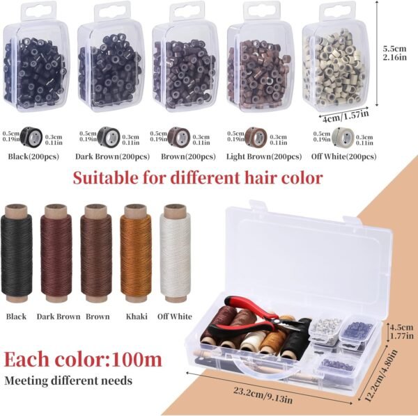 71dujT19VL._AC_SL1500_.jpg Fedmut Hair Extension Tools Kit, 5 Colors 1000Pcs Micro Silicone Rings Beads with Hair Extension Remove Pliers, Pulling Hook, Threads, Needle for Hair Extensions Hair Styling