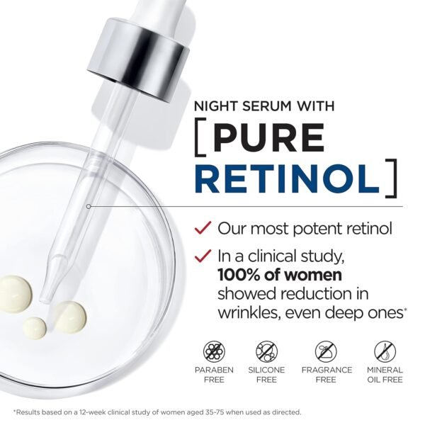 L'Oreal Paris Revitalift 0.3% Pure Retinol Night Serum, Reduce Deep Wrinkles, Fragrance Free 1 oz + Moisturizer Sample