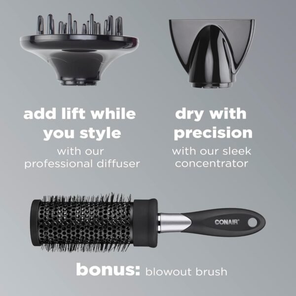 71dzhA1YkTL._AC_SL1500_.jpg INFINITIPRO by CONAIR Hair Dryer with Diffuser | Salon Performance AC Motor Blow Dryer | Includes Diffuser, Concentrator and Bonus Blow-Out Brush | Grey - Amazon Exclusive | Packaging May Vary