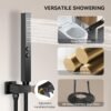 Shower System Matte Black Shower Faucet Set,Bostingner Four Modes Shower Faucet with 2 in 1 Handheld,Ceiling Mount 10 Inch Shower Head with 6 Inch Shower Head, 4Pcs Body Jets With Dual Head Shower Set