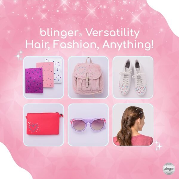 71eHNGQYO8L._AC_SL1500_.jpg blinger® On The Go Mini Starter Kit – Happy (Pink) | 80 Rhinestones | Hair Styling Tool | Hair-Safe – Bling in Brush Out