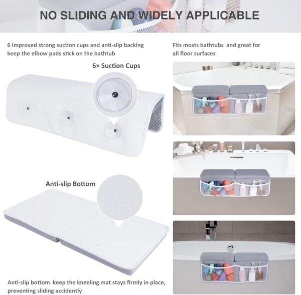 beiens Bath Kneeler and Elbow Rest Pad Set - 1.5'' Comfortable Baby Bath Kneeler Pads, Thick Quick Dry Kneeling Pad Support for Knee& Arm, Large Bathtub Mat with Toy Organizer for Happy Baby Bath Time