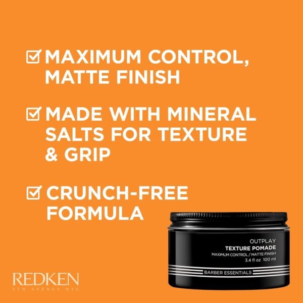 Redken Brews Texture Pomade For Men For All Hair Types - Maximum Strong Hold, Natural Matte and Low Shine Finish With No Crunch Styling and Sculpting