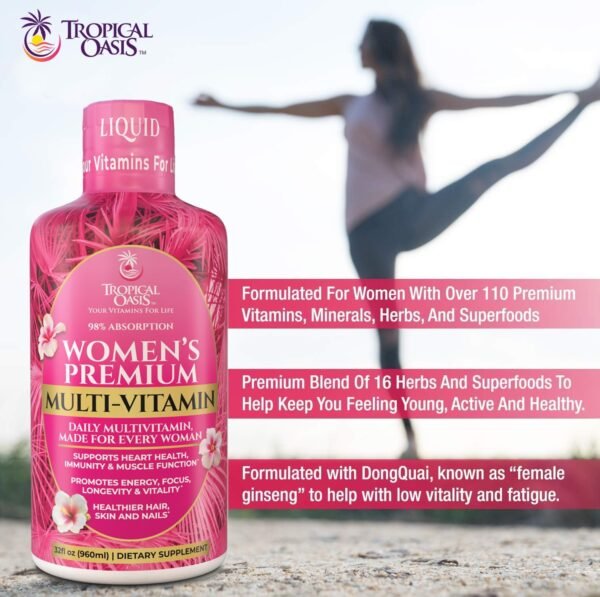71eWbsROOL._AC_SL1500_.jpg Premium Liquid Multivitamin for Women | Sugar Free Women’s Multivitamin | 100+ Vitamins, Minerals & Herbs Promote Anti-Aging, Heart, Brain & Bone Health |98% Absorption Rate | Non-GMO | 32 Serv