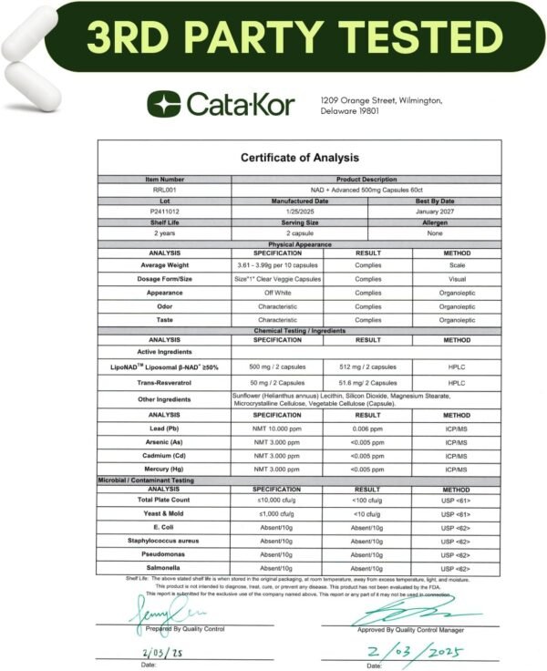 NMNH Supplement Alternative – Liposomal NAD + Resveratrol – High Purity NAD Supplement for Energy, Focus & Anti-Aging – 60 Capsules