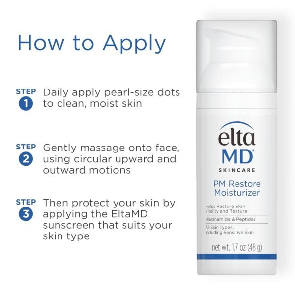 71elPVhb41L._SL1500_.jpg EltaMD PM Restore Face Moisturizer, Night Moisturizer for Face, Restores Skin Elasticity and Vitality Overnight, Safe For All Skin Types