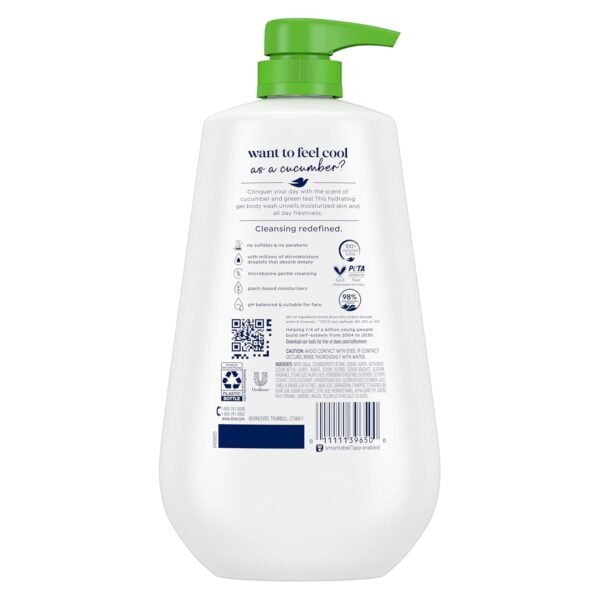 Dove Body Wash with Pump 3 Count Refresh Cucumber and Green Tea for 24hr Lotion-Soft Skin Moisturizing Skin Cleanser with No Sulfates No Parabens