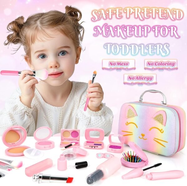 Pretend Makeup for Toddlers, Toy Play Makeup Set for Kids 3-5, Toddler Makeup Kit Pretend, Cat Toys for Kids Fake Makeup, Birthday Gifts Toys for 3 4 5 6 7 8+ Year Old Girls (Not Real Makeup)