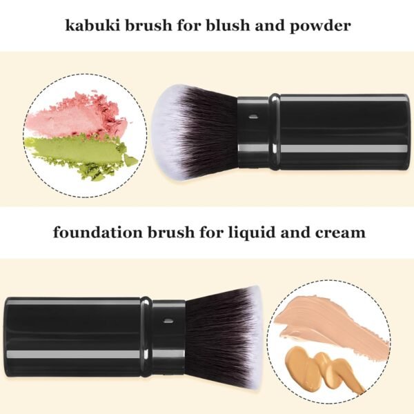 Retractable Makeup Brush 2 Pack, Travel Kabuki Powder Foundation Makeup Brush Face Blush Brushes for Blending Liquid, Blush, Bronzer, Buffing, Sunscreen,Flawless Cosmetics