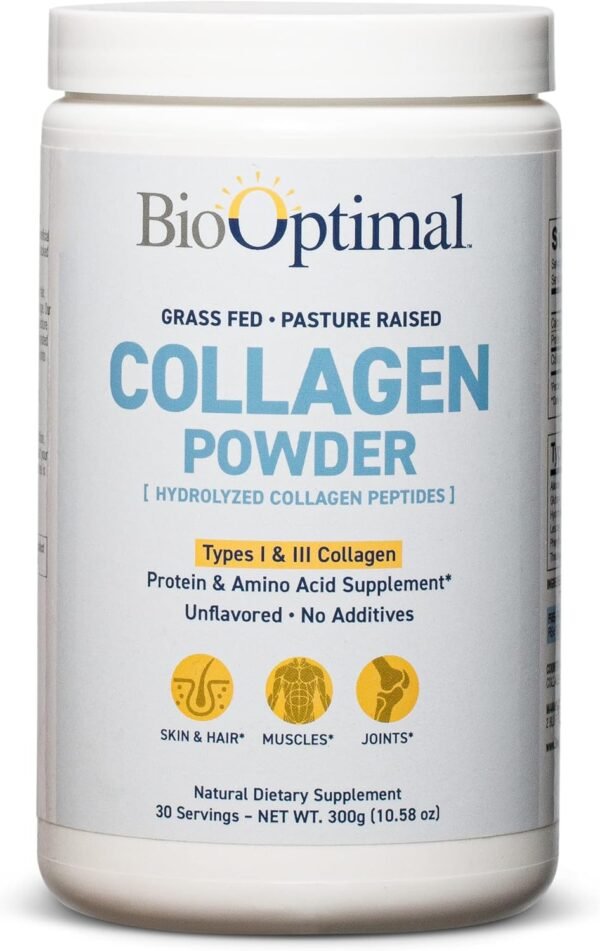 Collagen Peptides Powder - Grass-Fed, Pasture-Raised Hydrolyzed Protein Supplement for Skin, Hair, & Nails - Non-GMO, Zero Sugar Daily Supplement for Men & Women (30 Servings)