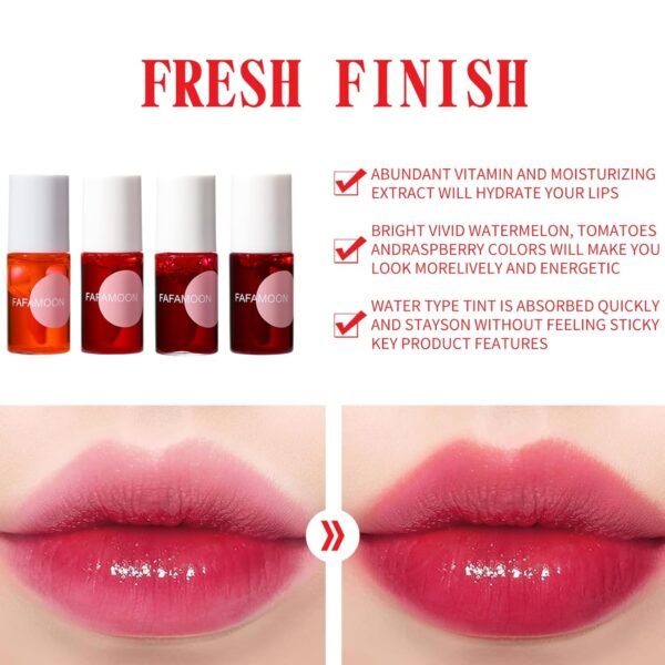 4 Colors Lip Tint Stain Set, Lip Stain Long Lasting Waterproof, Lightweight, Non-sticky, Transfer-Proof Lip Gloss, Matte Finish Korean Makeup, Multi-Use Lip and Cheek Tint