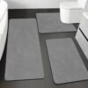 YIHOUSE Dark Grey Bath Mat Rug Sets 3 Piece,Thin Bathroom Rugs Fit Non Slip Bathroom Mat Quick Dry, Absorbent Rubber Bath Mats for Bathroom Floor,Shower