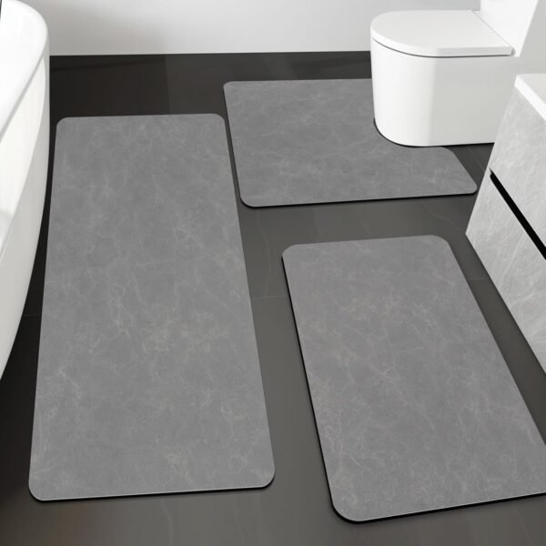 YIHOUSE Dark Grey Bath Mat Rug Sets 3 Piece,Thin Bathroom Rugs Fit Non Slip Bathroom Mat Quick Dry, Absorbent Rubber Bath Mats for Bathroom Floor,Shower