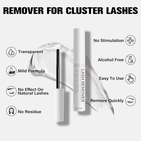 VEYESBEAUTY Cluster Lash Glue Remover 5ML Eyelash Remover for DIY Lash Extensions at home Clear Remover for Self-application Individual Lashes