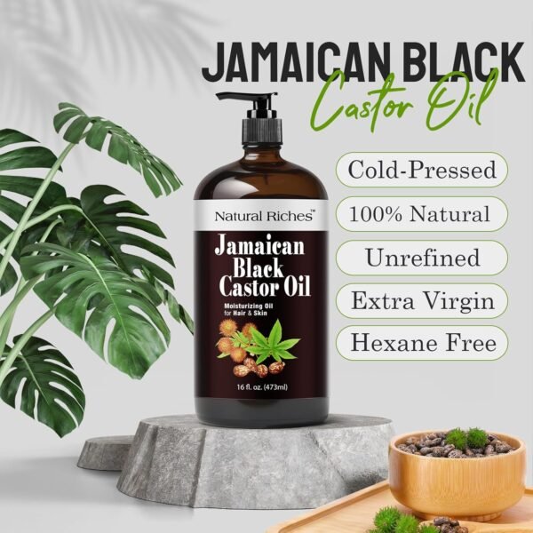 71fIEGDZQqL._SL1500_.jpg Natural Riches Jamaican Black Castor Oil Glass Bottle Pure Organic Cold Pressed for Hair Growth Skin Care for Dry Skin Conditioning Eyebrows Eyelashes Scalp and Nail Moisturizes & Repairs 16fl.oz.