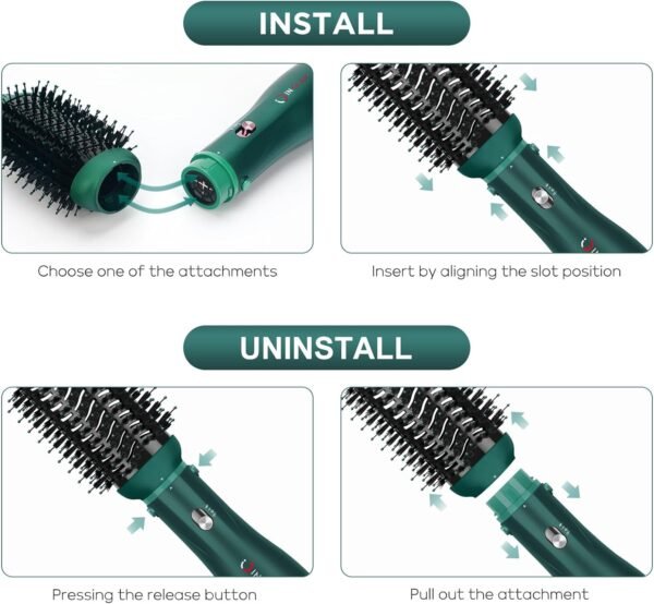 71fQEFNsXiL._AC_SL1500_.jpg IG INGLAM Hair Dryer Brush, 4-in-1 Detachable Blow Dryer Brush, Ionic Diffuser Hair Dryer & Styler Volumizer with Oval Titanium Barrel, One-Step Hot Air Blowout Brush, Dark Green