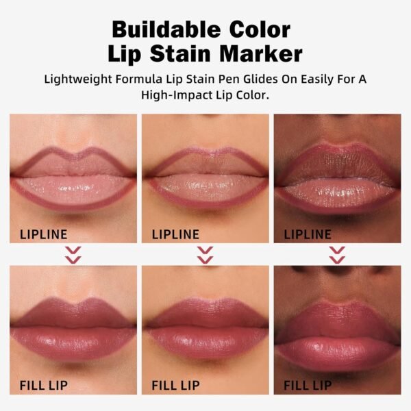 71fiVpVfoUL._SL1500_.jpg KIMUSE Lip Stain Tip Marker Set, Long Lasting Waterproof Smudgeproof Lip Liner Stain, Matte Natural Finish, All Day Wear Lip Color (Rouge Essentiel)