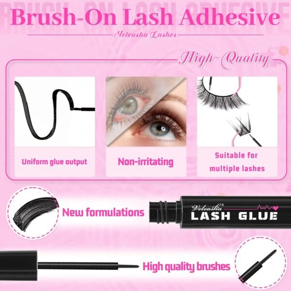 71fsbj8QMoL._SL1500_.jpg Veleasha Lash Glue Waterproof Fast Drying Eyelash Bond for False Eyelashes Long Lasting Non-Irritating Lash Adhesive with Brush (5ml / Black)