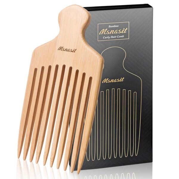 71fvFI4GirL._SL1500_.jpg Bamboo Hair Pick for Curly Hair, Premium Wide Tooth Detangling Comb with Ergonomic Handle, Natural Volume & Styling Tool for Men Women
