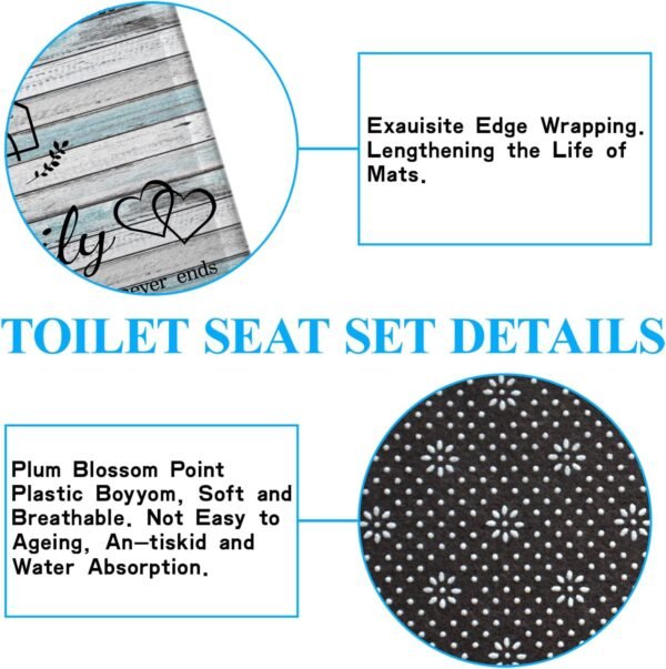 juwute 4Pcs Family Shower Curtain Sets with Non-Slip Rugs, Toilet Lid Cover and Bath Mat, Wood Grain Home Bathroom Decor Set Accessories Waterproof Shower Curtains with 12 Hooks, 72 x 72 Inch