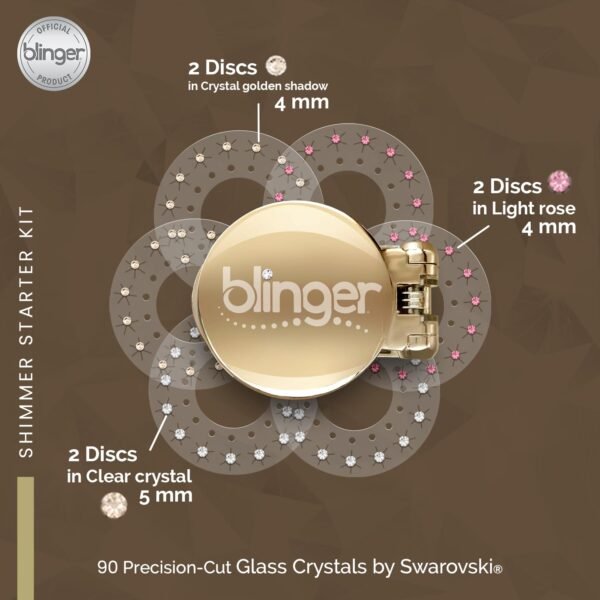 71g53qxqvGL._SL1500_.jpg blinger® Shimmer Starter Set with Gold-Plated blinger Styling Tool & 90 Precision-Cut Glass Crystals | Precision-Cut Glass Crystal Bedazzler for Hair & Skin