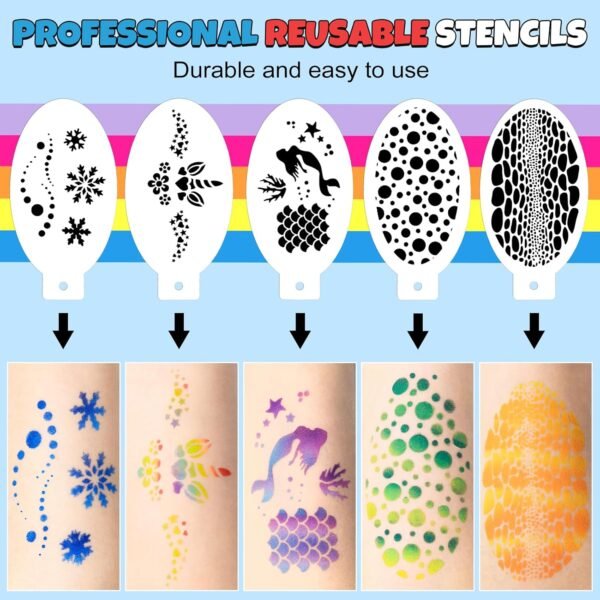 Professional Face Painting Kit for Kids & Adults, Split Cake Face Paint Palette 12 x 10gm with Stencil, One Stroke Non Toxic Rainbow Body Paint Set for Halloween & Christmas Makeup