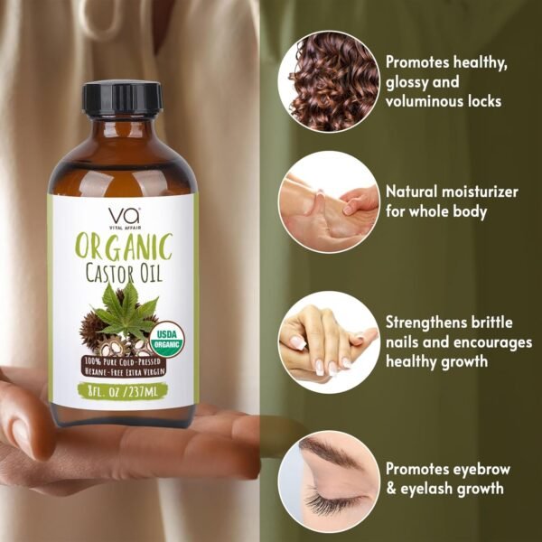 71g5miOqNEL._SL1500_.jpg Castor Oil Organic Cold Pressed Unrefined Glass Bottle - USDA Certified Castor Oil For Hair Growth, Skin, Eyelashes, Eyebrows & Nails - 8 Fl Oz