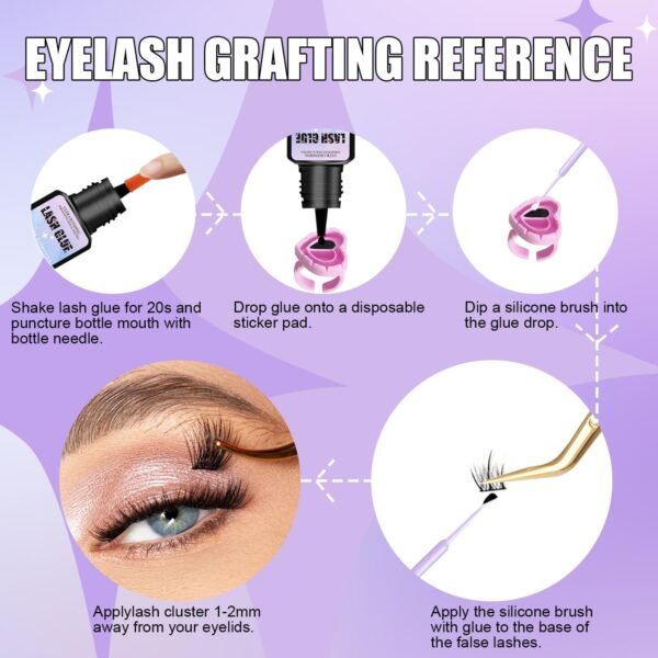71gAG53JL3L._SL1500_.jpg Lash Clusters Glue Kit-Strong Hold Eyelash Extension Glue | 3-4 Weeks Long Lasting | Waterproof & No Irritation | 2-3 Sec Drying time | Beginner DIY or Professional (5ml) with Tools & Accessories