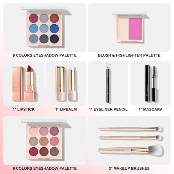 Color Nymph Beginner Makeup Set, Full Starter Cosmetics Set for Teenager Girls with Eyeshadow Palette Blush Lipstick Lip Pencil Eye Pencil Brush Mascara Portable Bag
