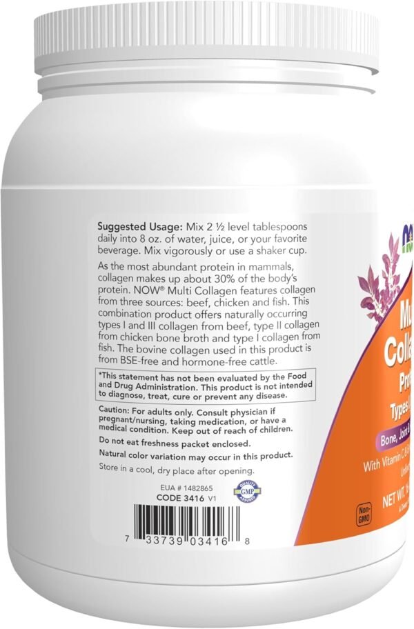 71gM2zpsb1L._AC_SL1500_.jpg NOW Foods Supplements, Multi Collagen Protein Types I, II & III Powder, Bone, Joint, and Skin Health, 16 oz (454 g)