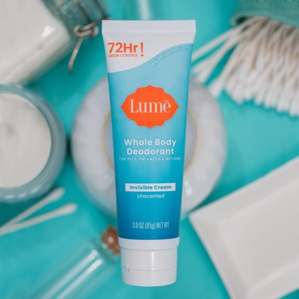 Lume Whole Body Deodorant - Invisible Cream Tube - 72 Hour Odor Control - Aluminum Free, Baking Soda Free, Skin Safe - 3.0 ounce (Unscented)