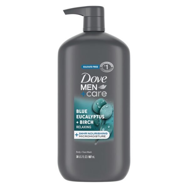 DOVE MEN + CARE Relaxing Blue Eucalyptus + Birch Body and Face Wash with 24-Hour Nourishing Micromoisture Technology Body Wash for Men 30 oz
