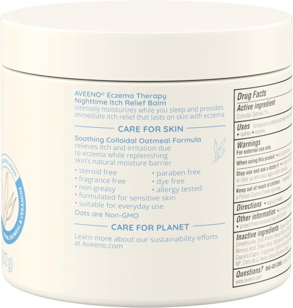 71ghgp355L._AC_SL1500_.jpg Aveeno Eczema Therapy, Nighttime Itch Relief Balm for Body, Moisturizing Colloidal Oatmeal & Ceramide Formula, Fragrance & Steroid-Free, Soothing Dry Itchy Skin, 11 fl oz