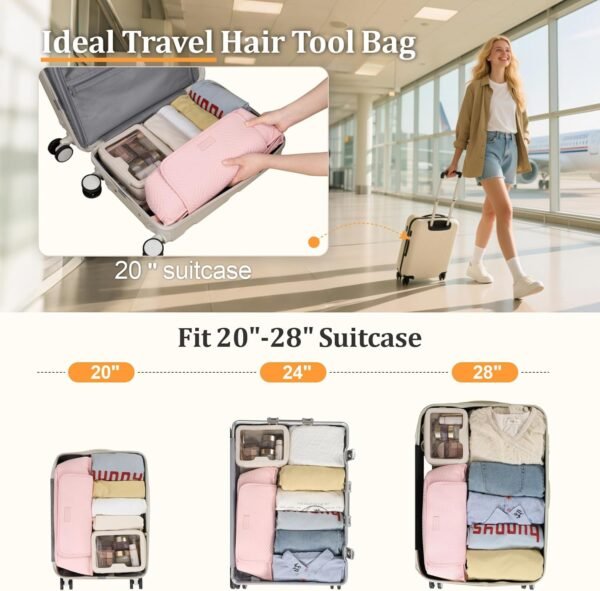 PACKISM Hair Tools Travel Bag - Quilted Twill for Dyson Airwrap & Shark Flexstyle Full Size Kits with Heat Resistant Mat, Fit General Curling Irons/Flat Straighteners - Rose Pink