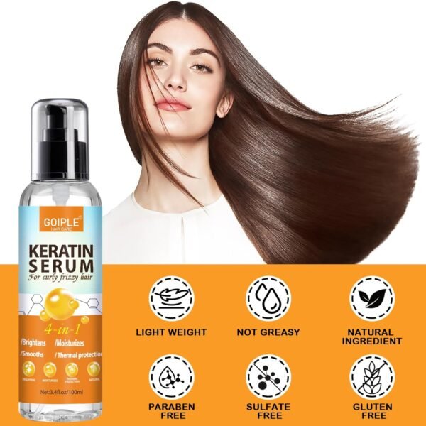 Keratin Hair Serum for - Heat Protectant with Castor Oil Treatment for Frizzy, Dry & Damaged Hair - Nourishes and Repairs Hair for Shine and Softness